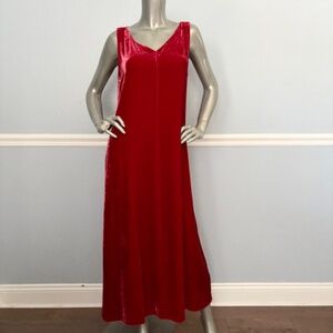 Eileen Fisher Nwt V Neck Full Length Dress Scarlet Red Viscose Silk Velvet Nwt